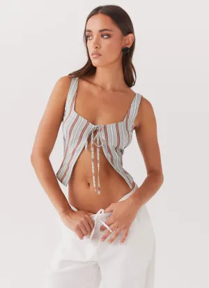 Mesh Lining Oasis Dreams Linen Tie Top - Coastal Stripe