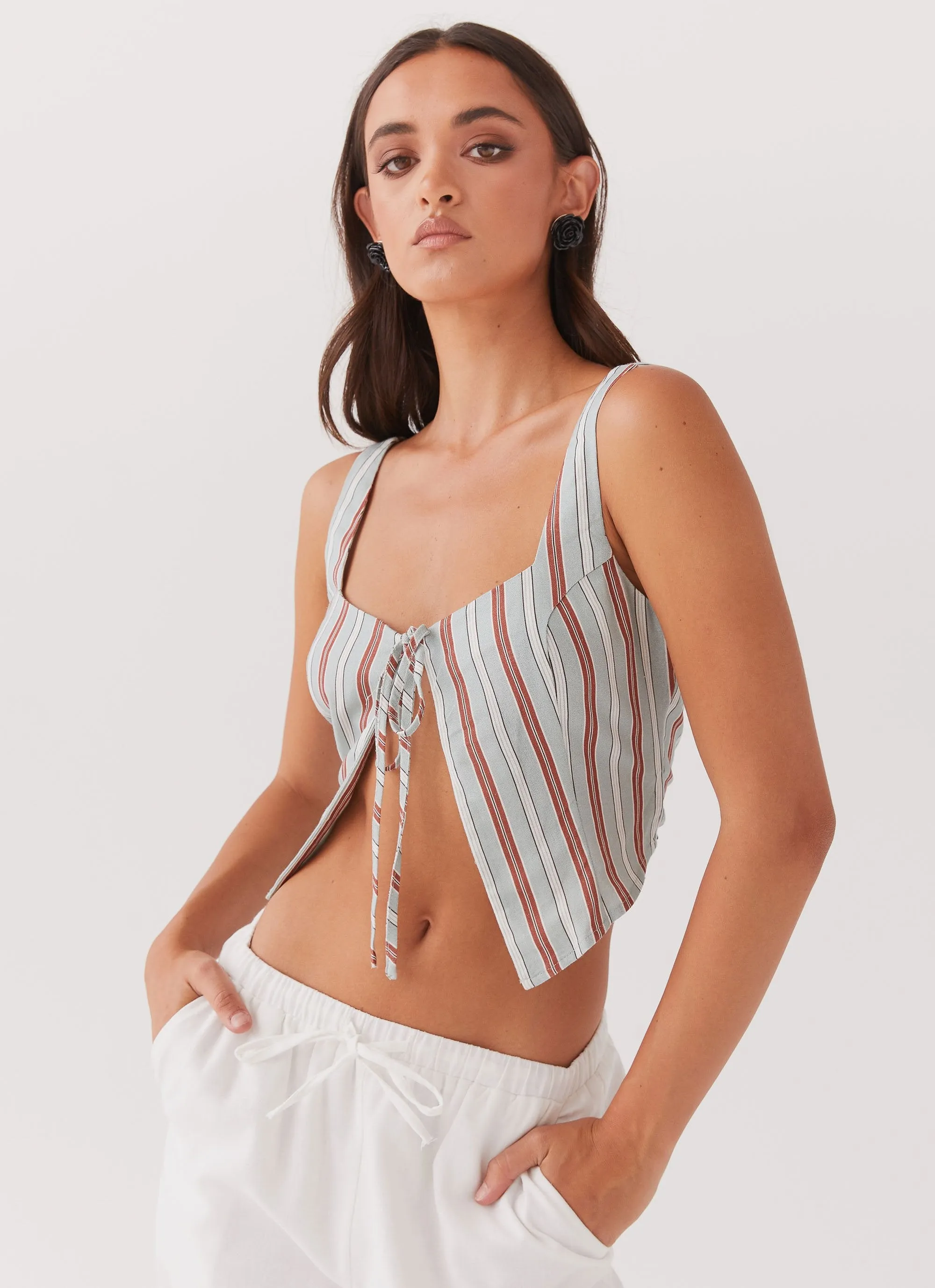 Oasis Dreams Linen Tie Top - Coastal Stripe LowImpact Dye Process