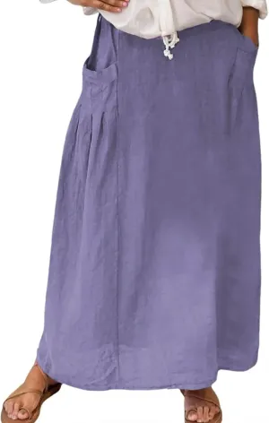 Linen Maxi Skirts for Women with Pockets 2025 Summer High Waisted Loose Fit Casual Long Skirt for Vacation