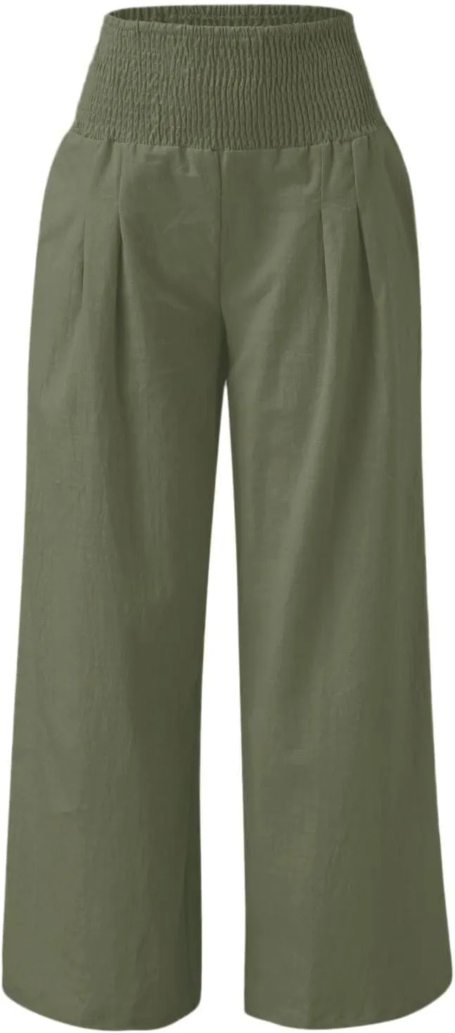 Linen Palazzo Pant Women 2025 Summer Boho Wide Leg High Waist Lounge Pants Casual Beach Vacation Outfits