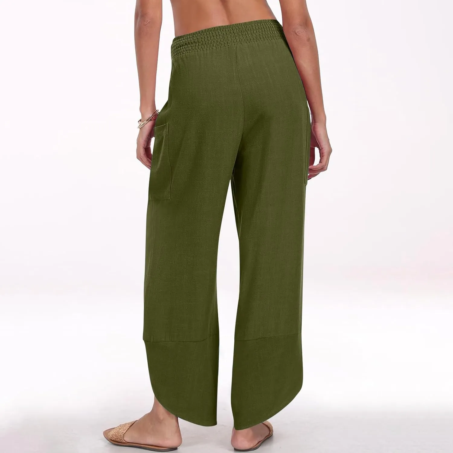Linen Pants for Women Dressy Casual Wide Leg Cropped Pants Trendy Vacation Baggy High Waisted Pants Lounge Bottoms