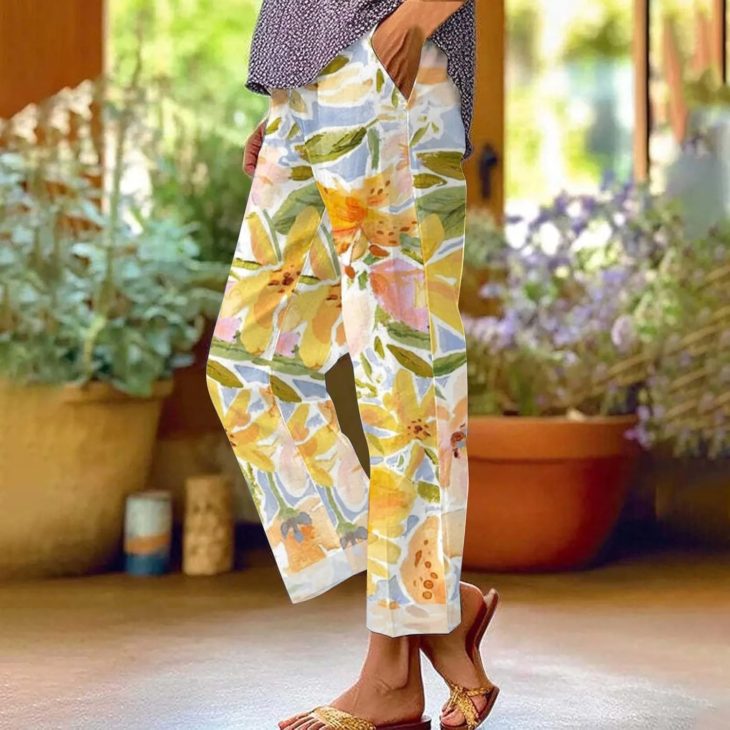 Linen Pants Women Solid Elastic Pants Long Drawstring Linen Women Waist Cotton Casual Pants Beach Trousers with Boho