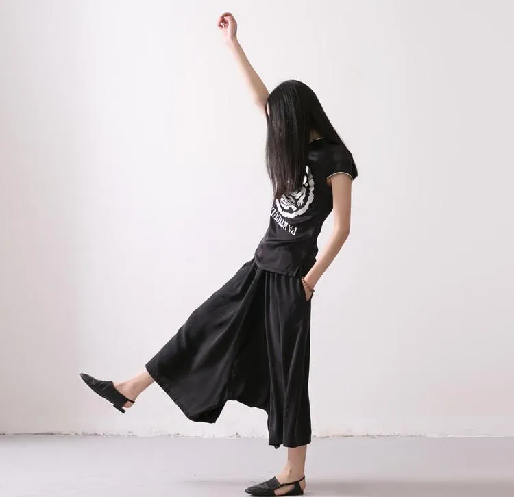 Linen Trousers Black Women Dress Slacks Pants K037