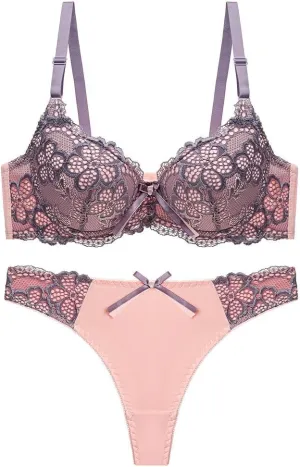 Lingerie for Women Sexy Lace Underwired Lifting Push Up Bra and Seamless Panty Sets Matching Two Piece Babydoll