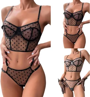 Lingerie Sets For Women Mesh Babydoll Bodysuit With Garter Belt Sexy Plus Size Sleepwear Nightgown Lace Pajama Set