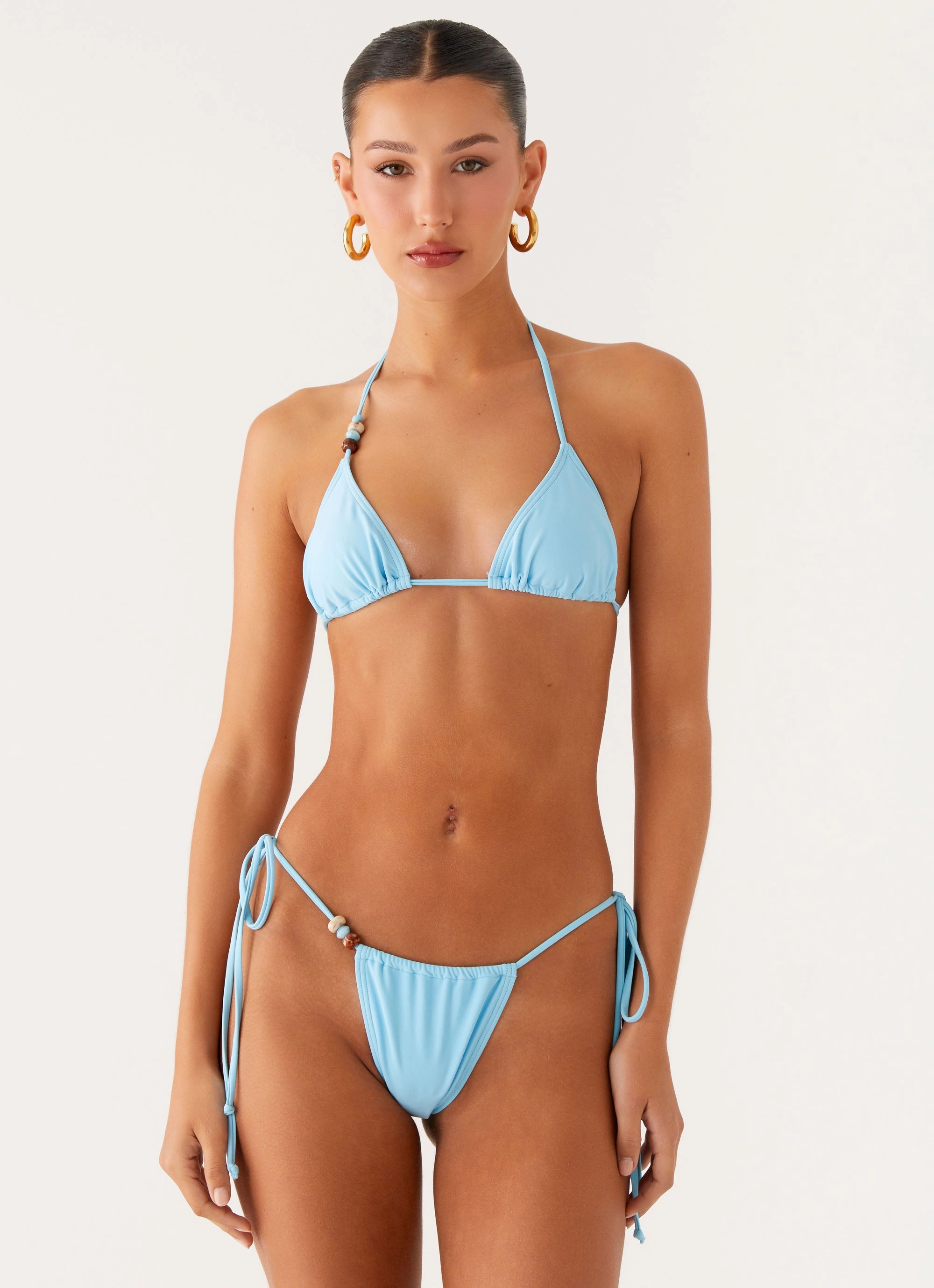 High Elasticity Liona Bead Bikini Bottoms - Turquoise