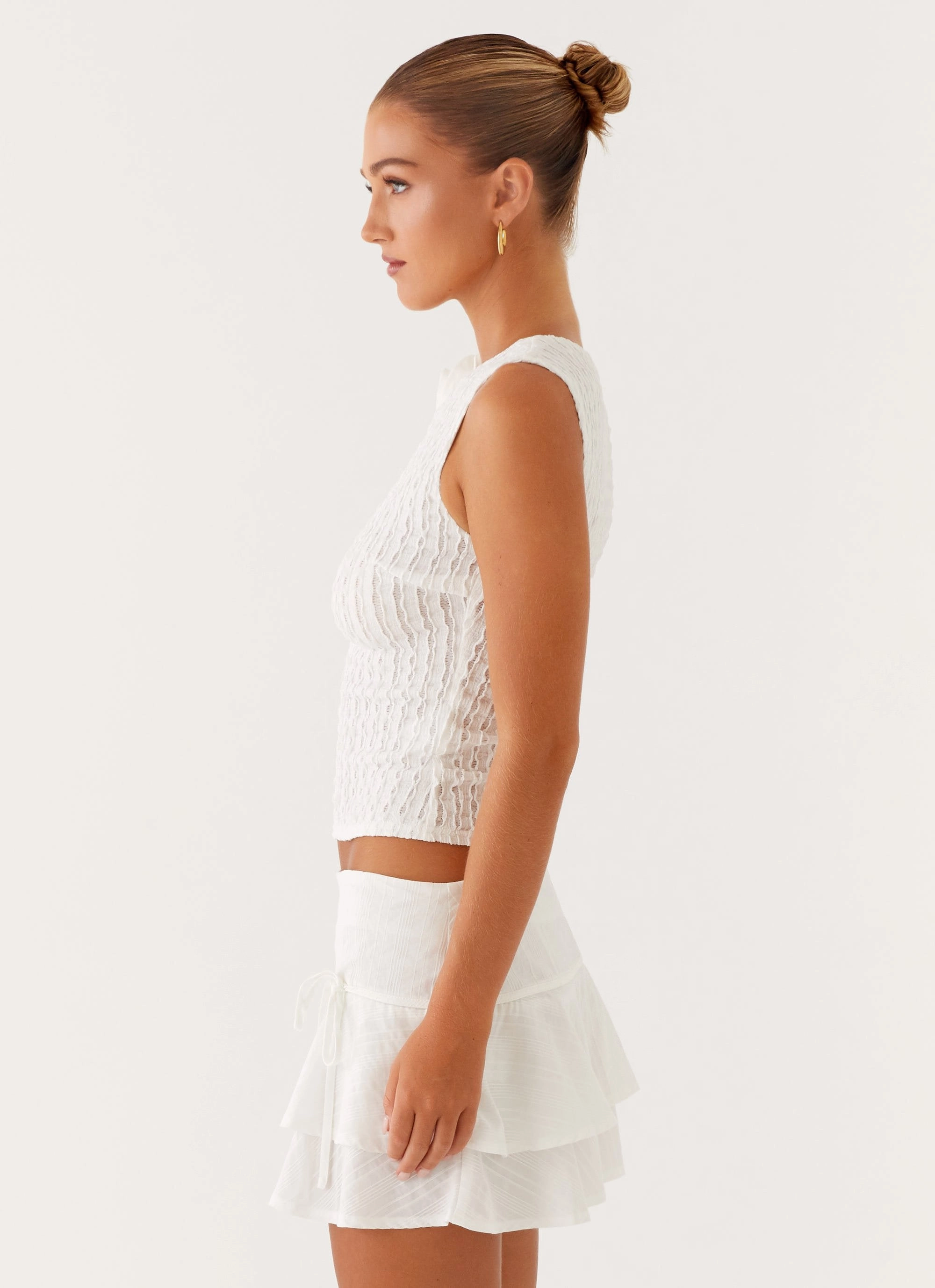 Yarn Dyed Pattern Cloth SnagResistant Lisbon Tank Top - White