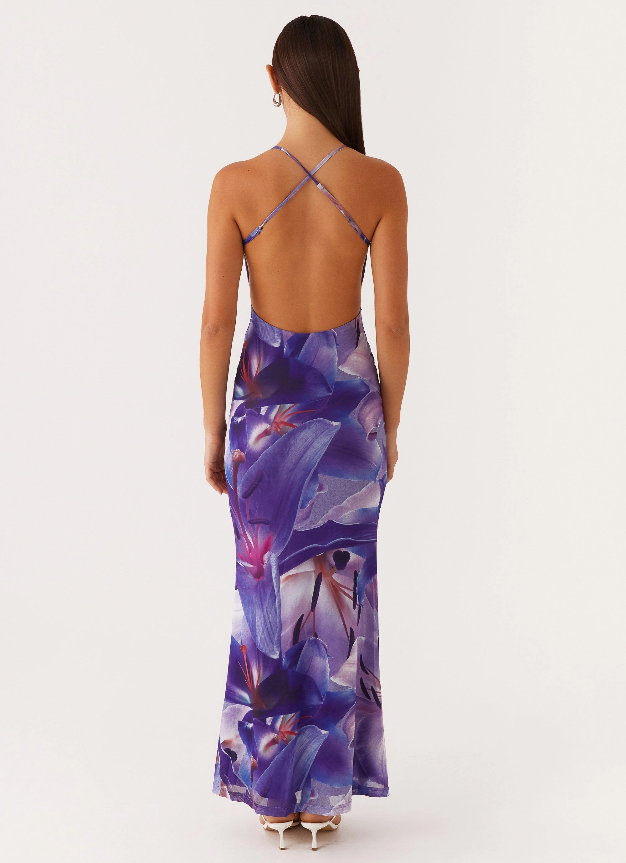 Livia Maxi Dress - Purple White Lilly Off-Shoulder