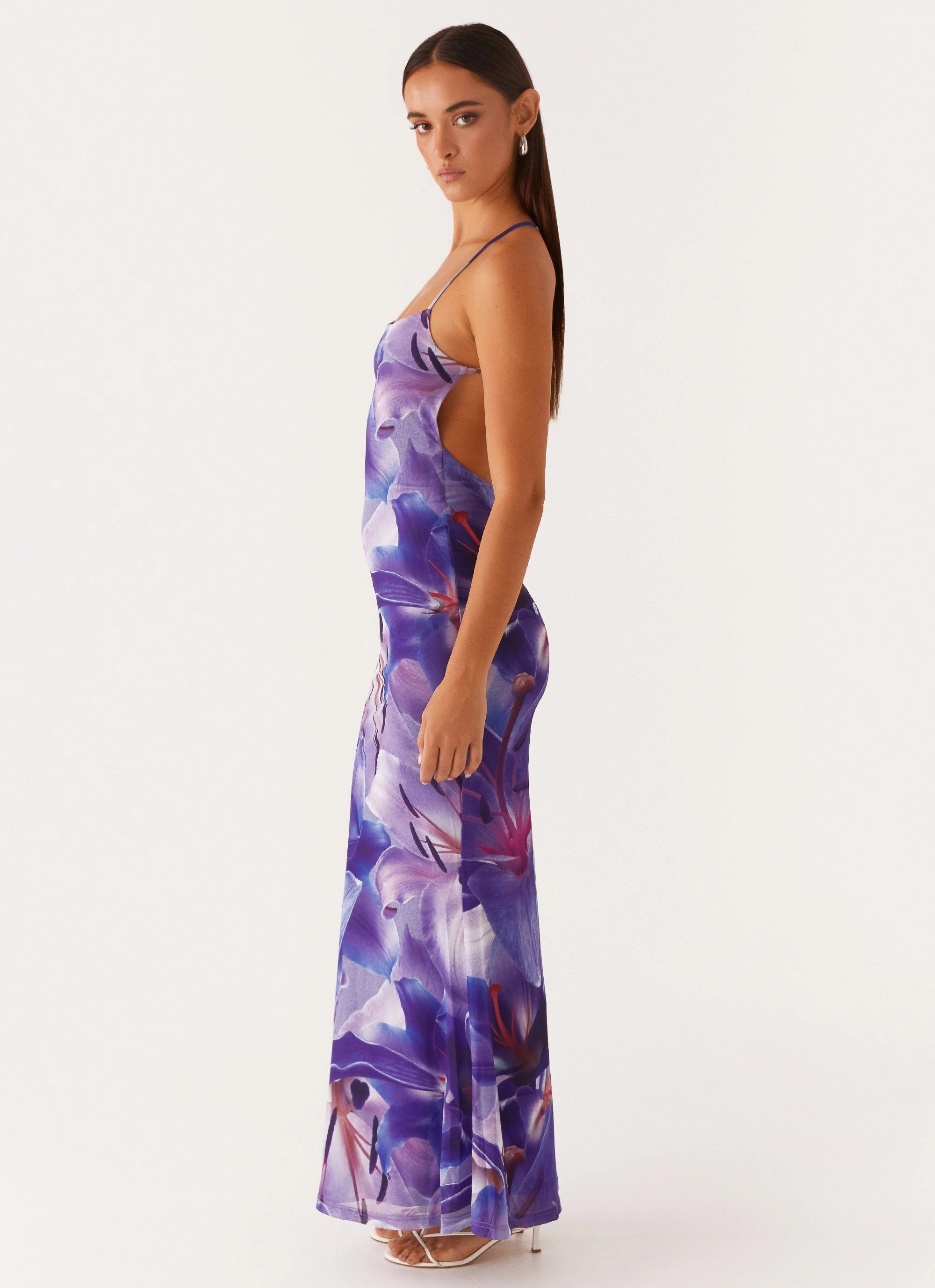 museum visit Bright Feel Livia Maxi Dress - Purple White Lilly