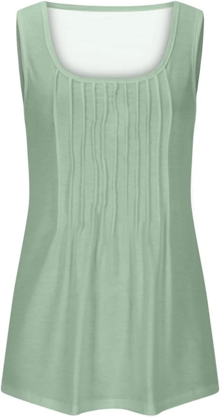 Lmdudan Plus Size Tank Tops for Women Fashion Solid Color Sleeveless U Neck Tees 2024 Summer Loose Flowy Casual Comfy Shirts