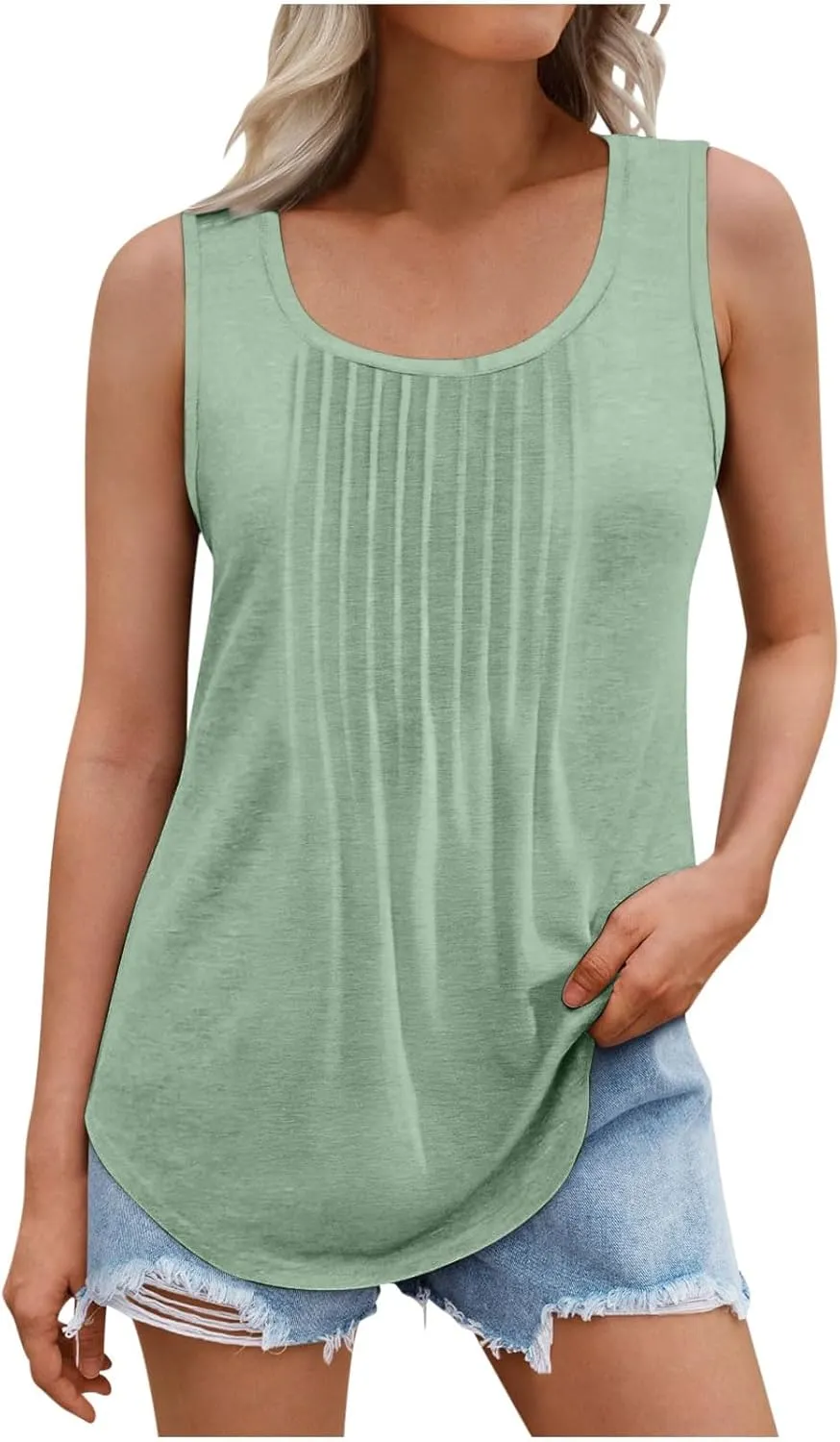 Lmdudan Plus Size Tank Tops for Women Fashion Solid Color Sleeveless U Neck Tees 2024 Summer Loose Flowy Casual Comfy Shirts