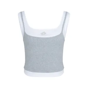 Logo Drill Label False Two Piece Camisole Tank Top Gray