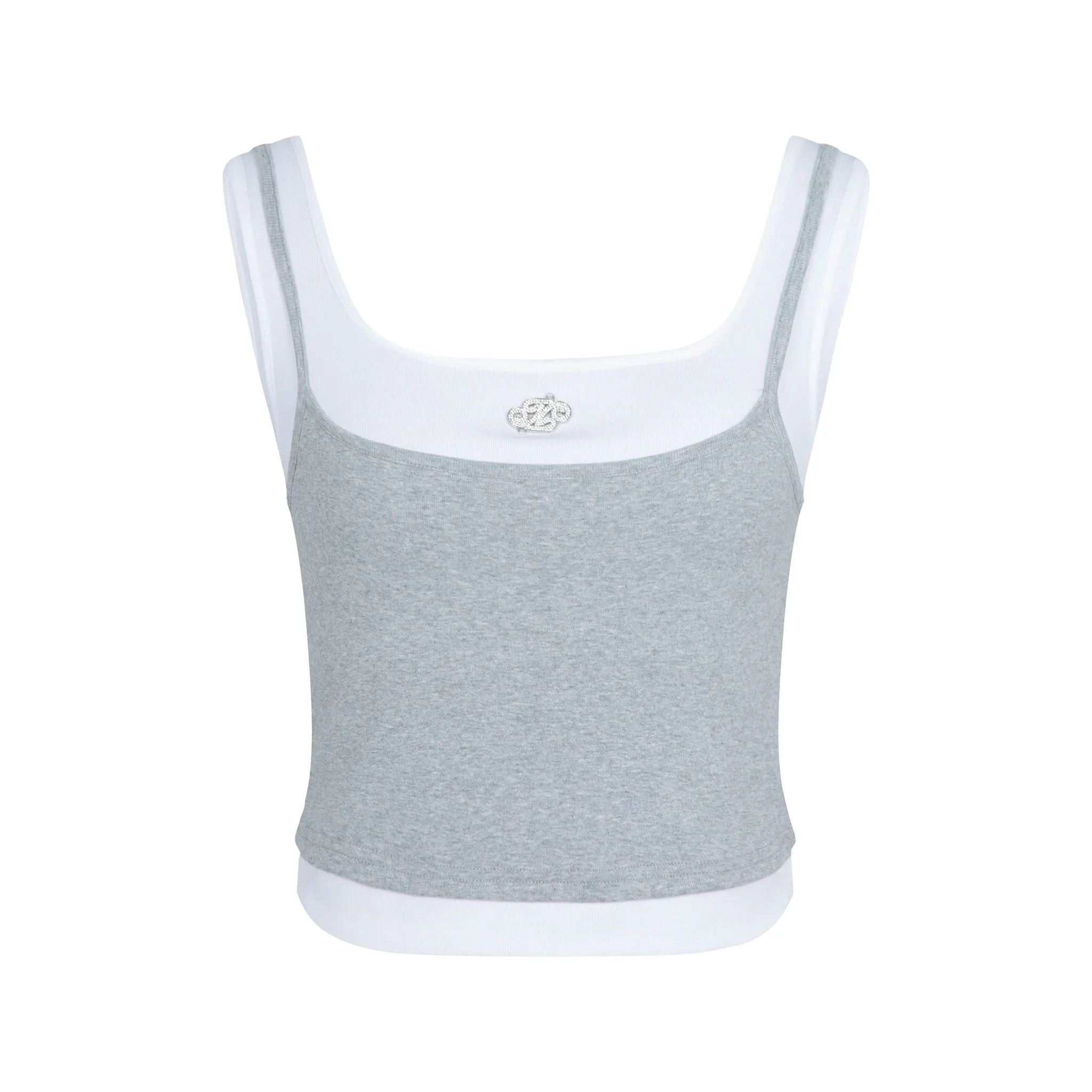 Logo Drill Label False Two Piece Camisole Tank Top Gray