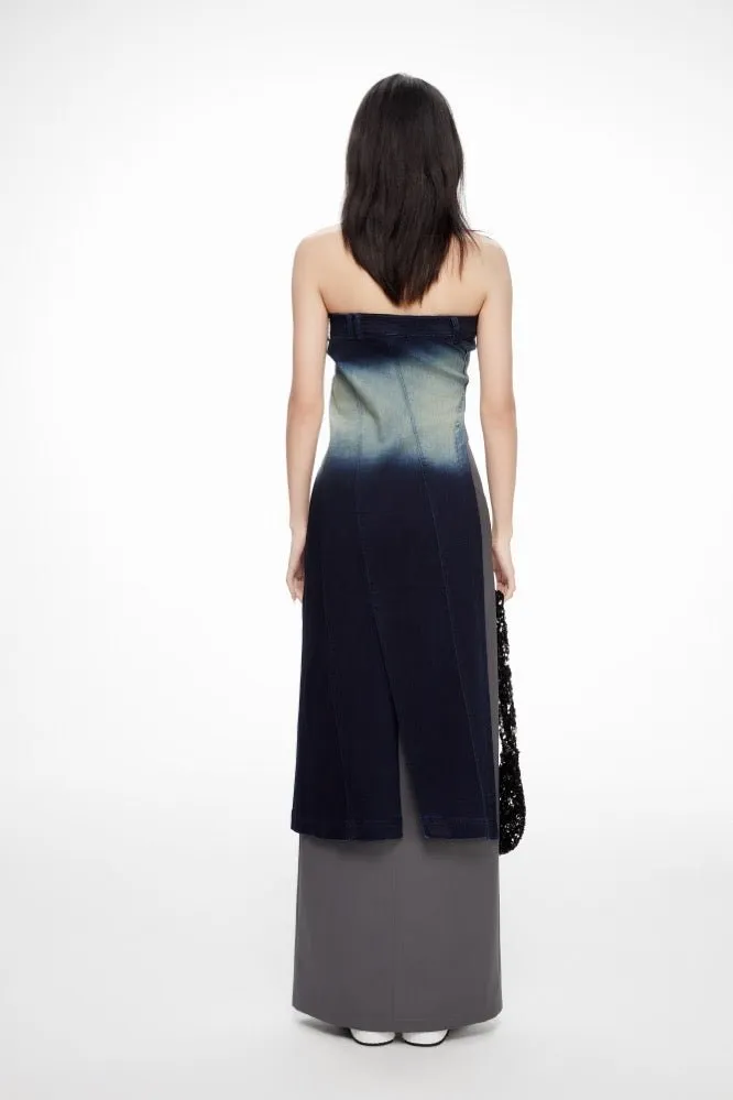 Long Slit Bandeau Acid Wash Denim Top