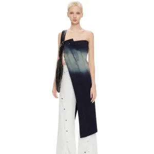 Long Slit Bandeau Acid Wash Denim Top