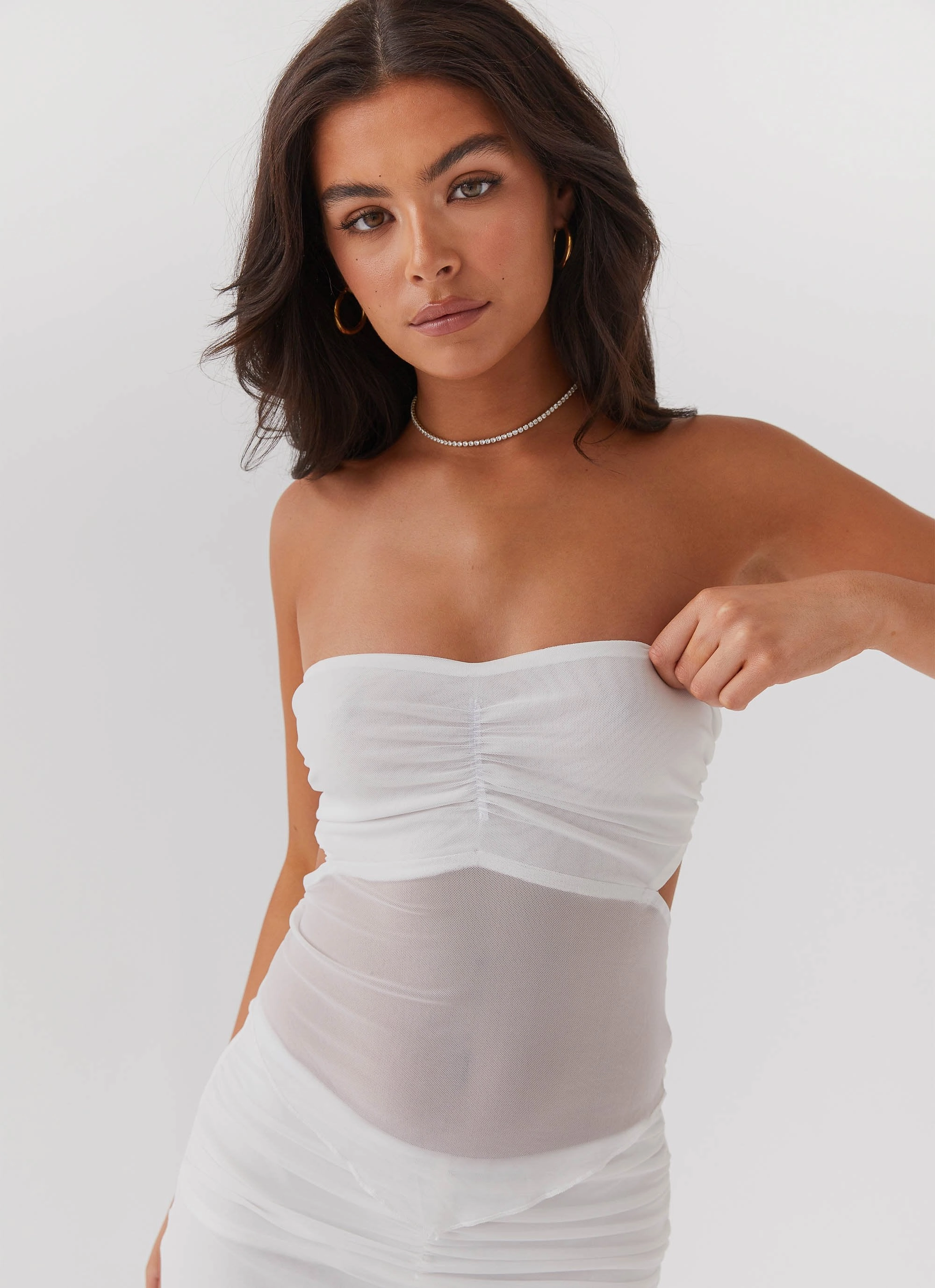 Easy Clean Material Simple Chill Piece Look At Me Strapless Top - White