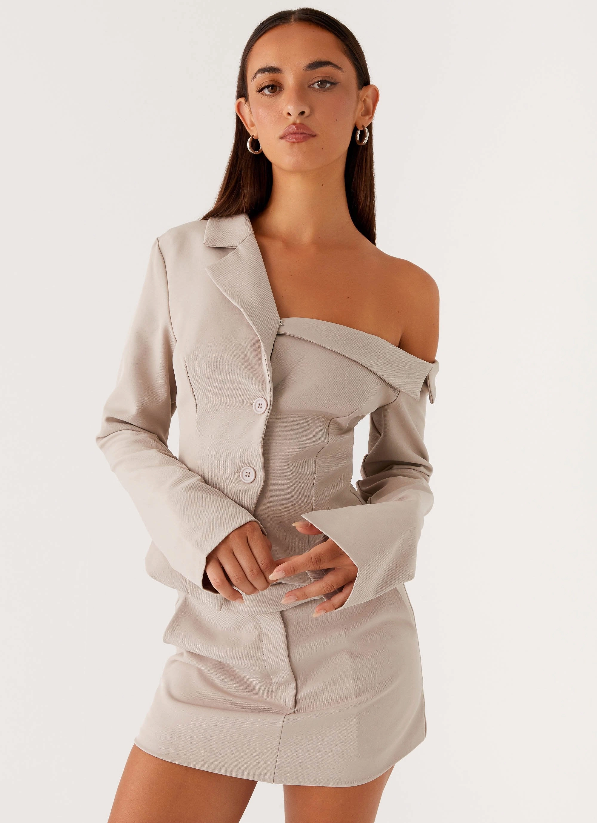 Looking Good Off Shoulder Blazer - Pebble Tear Resistant Knit Timeless Fit Style