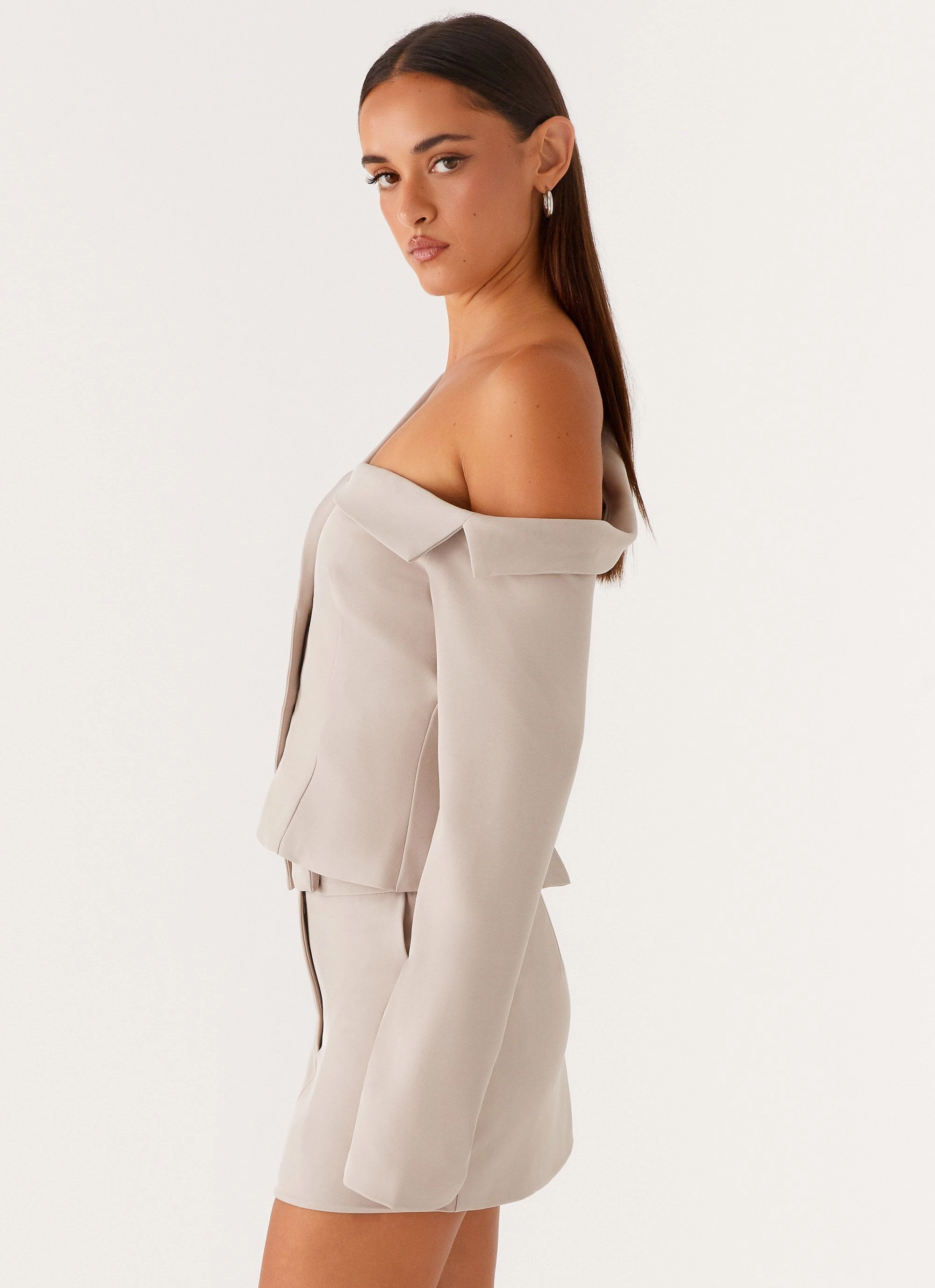 Looking Good Off Shoulder Blazer - Pebble All Weather Protection