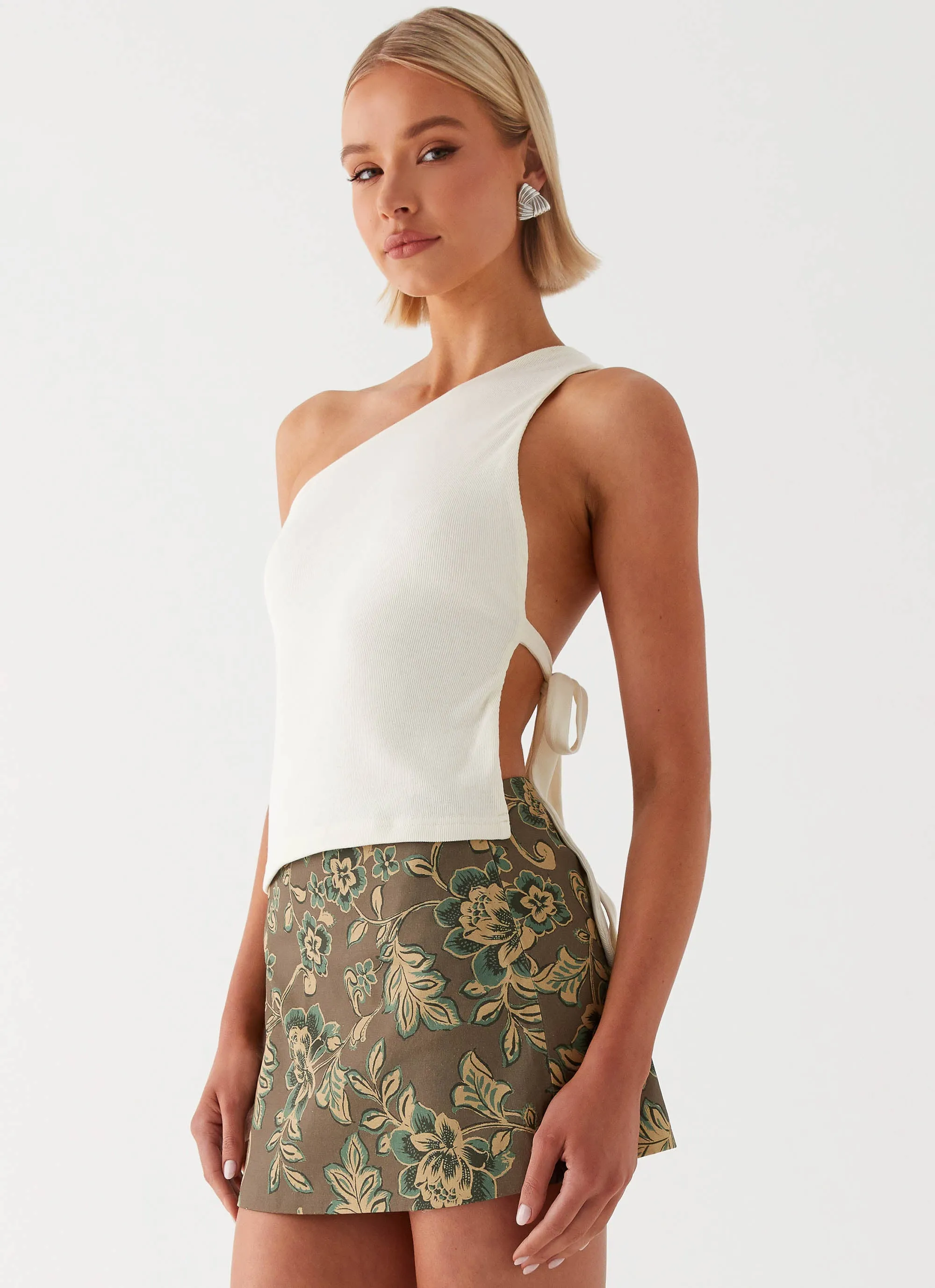 Tonnie Floral Mini Skirt - Brown Floral Edgy Look