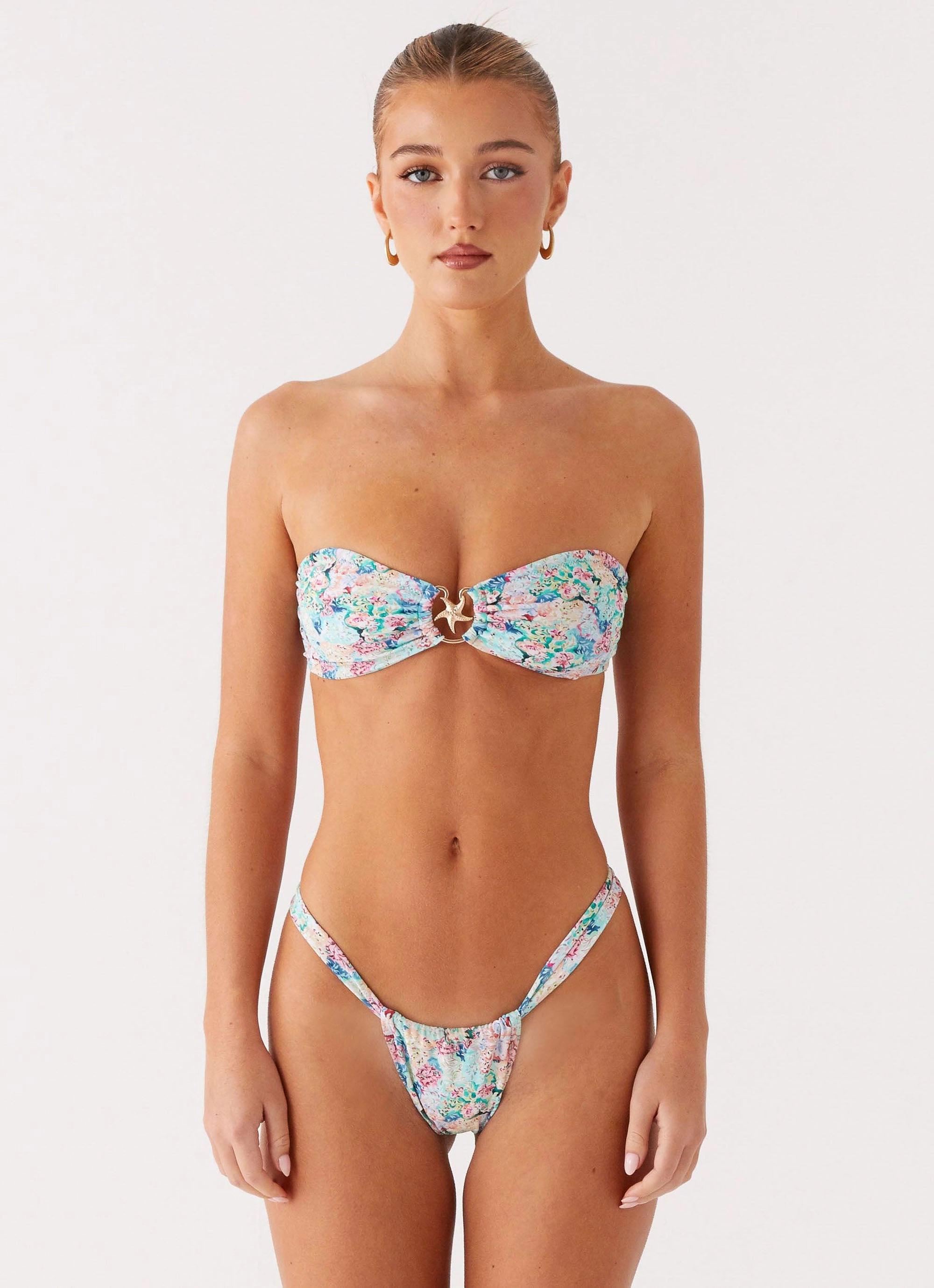 Low Drag Surface Texture Lory Strapless Bikini Top - Santorini Floral