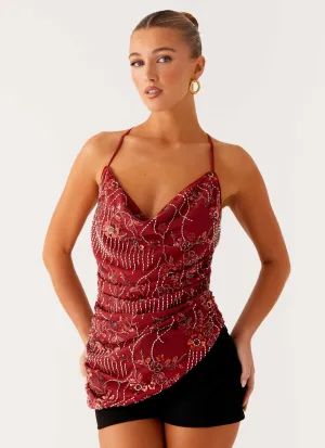 Lost In The Tide Beaded Top - Rust NonRestrictive Cut Lost In The Tide Beaded Top - Rust Raglan Sleeve AbrasionResistant