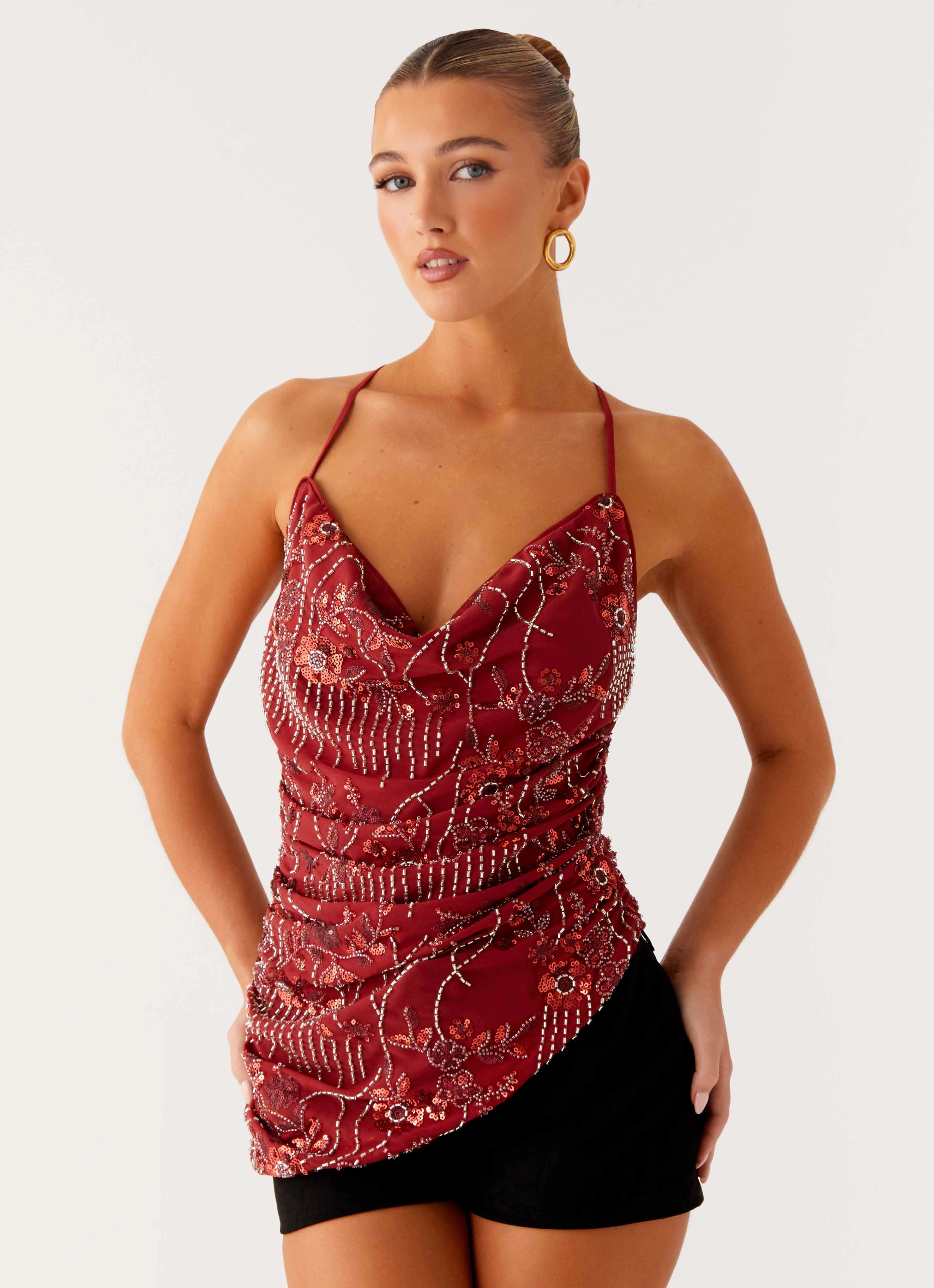 Lost In The Tide Beaded Top - Rust Raglan Sleeve AbrasionResistant