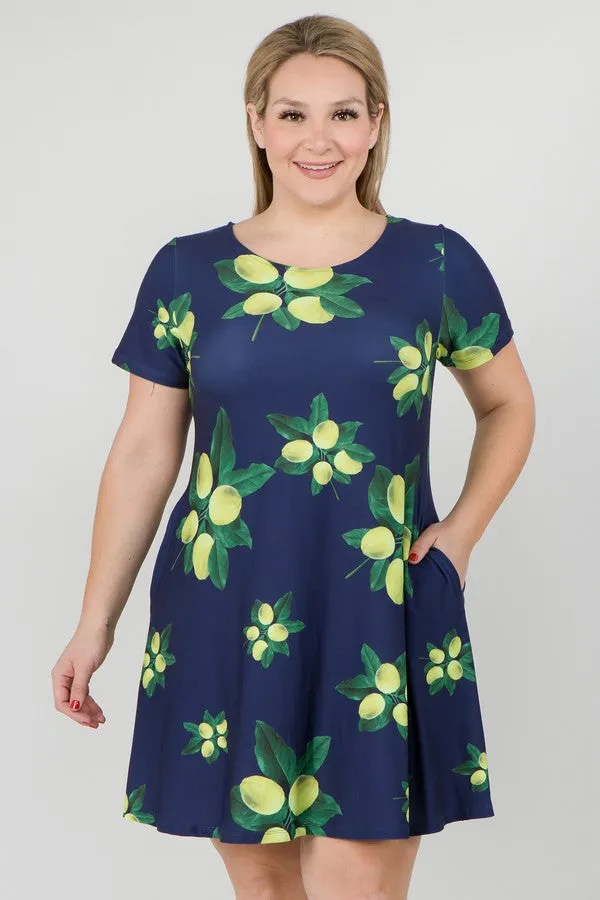 Lots of Lemon Print Dress with Pockets Plus
