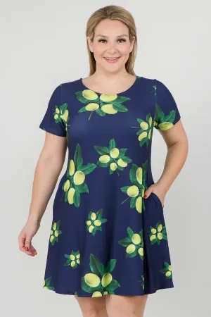 Lots of Lemon Print Dress with Pockets Plus