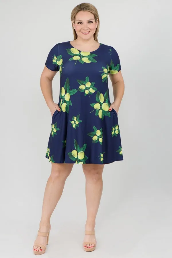 Lots of Lemon Print Dress with Pockets Plus