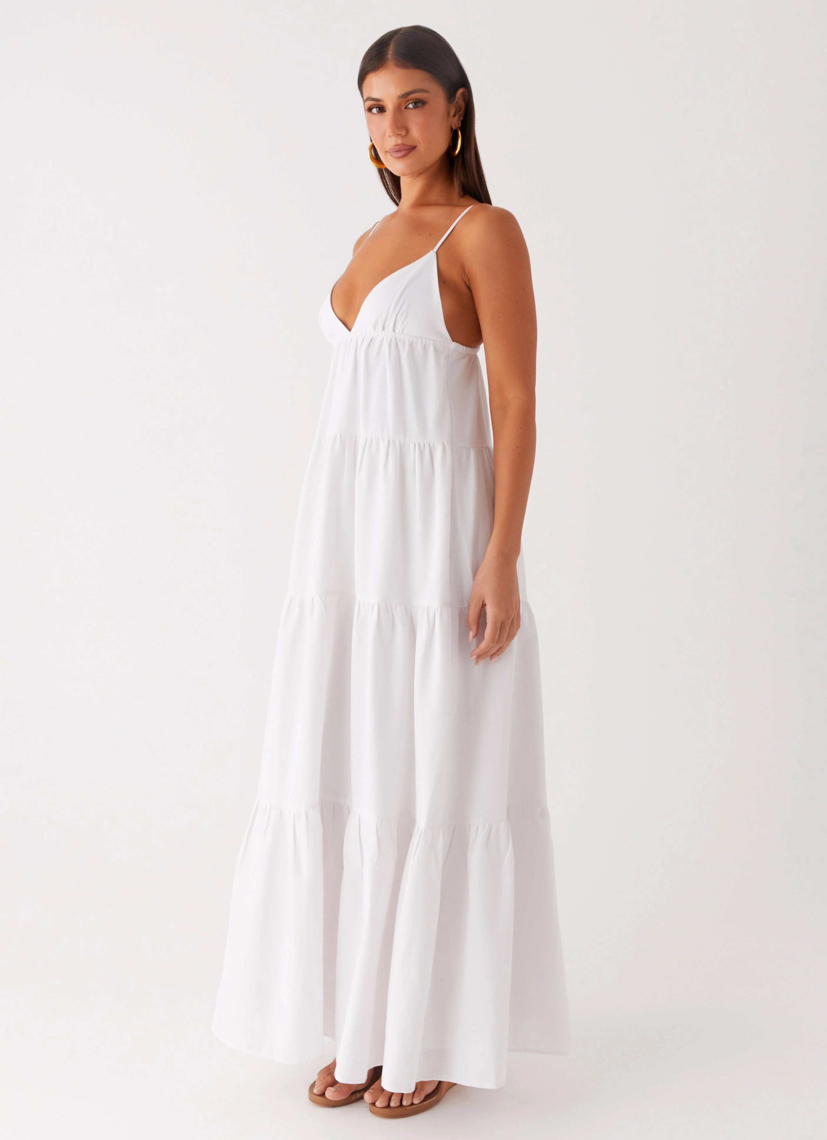 Muted Tones Feminine Fit Lotty Linen Maxi Dress - White