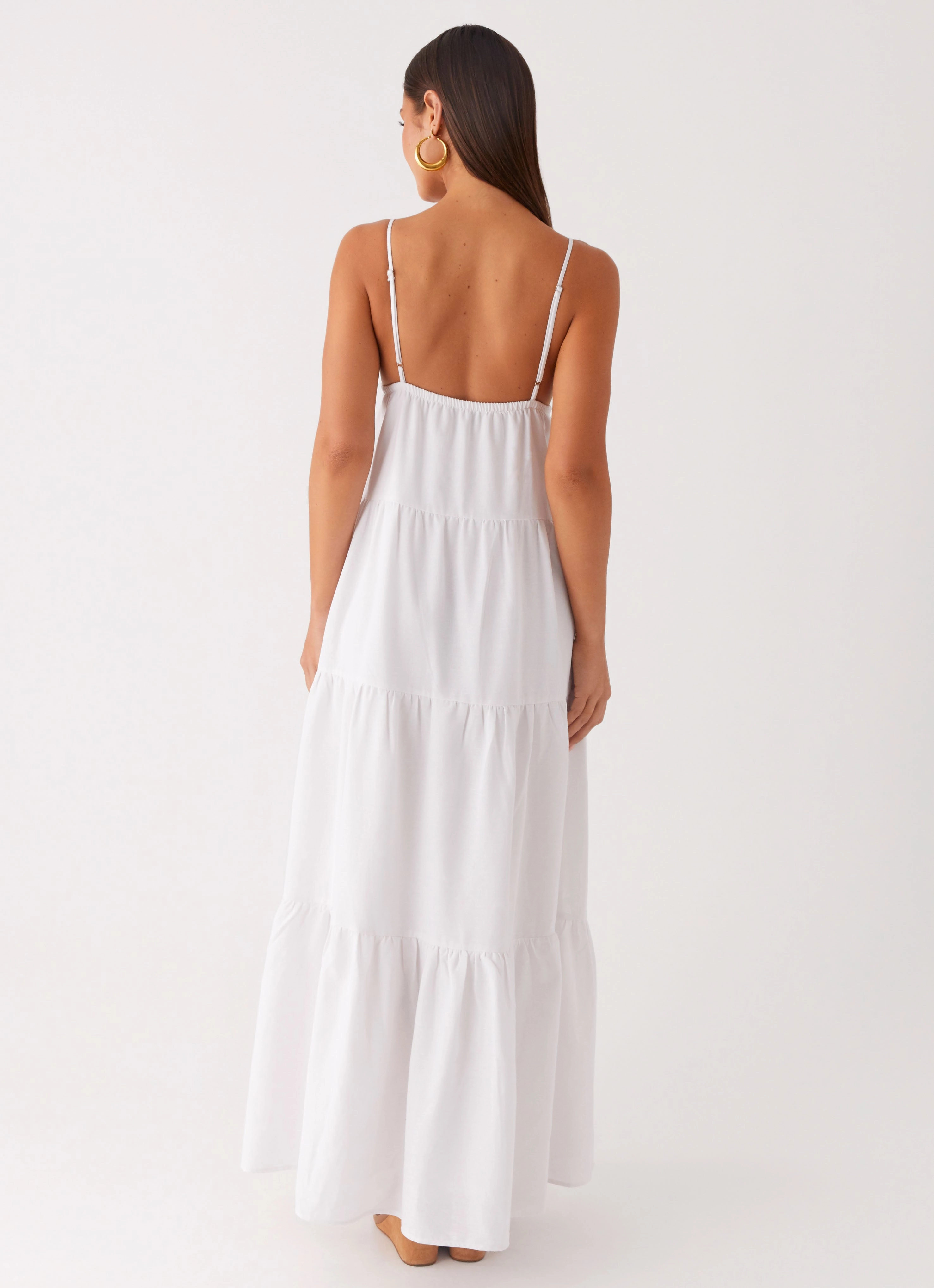 Lotty Linen Maxi Dress - White Contrasting Detail