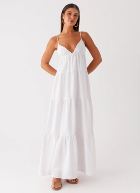 Breath Soft Draped Fabric Lotty Linen Maxi Dress - White