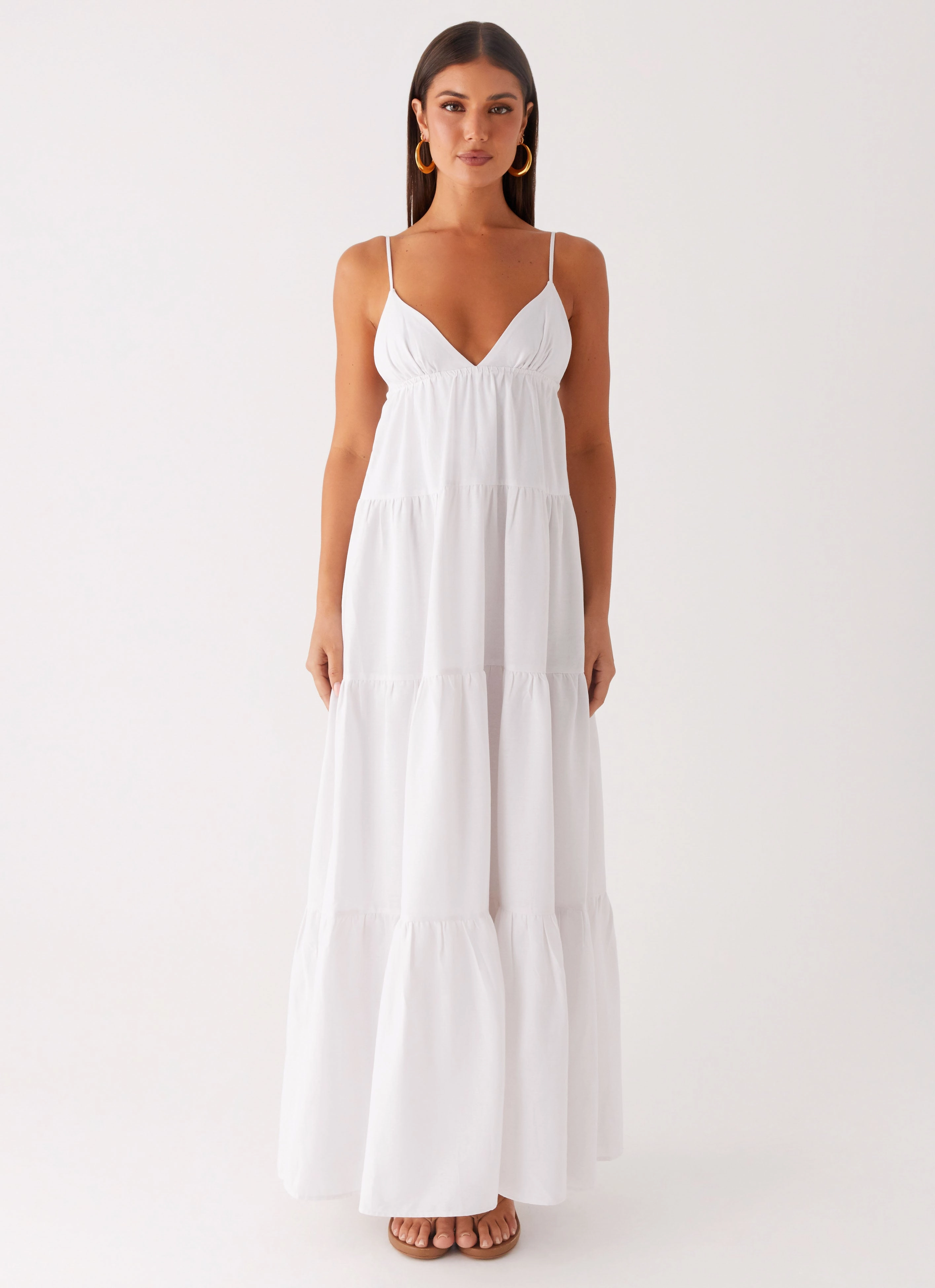 Light and Comfortable Lotty Linen Maxi Dress - White