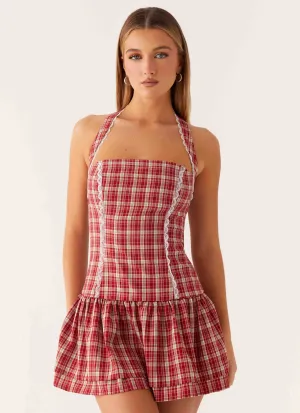 Lotus Dream Mini Dress - Ruby Check Pre Shrunk Fabric Athletic Cut Lotus Dream Mini Dress - Ruby Check