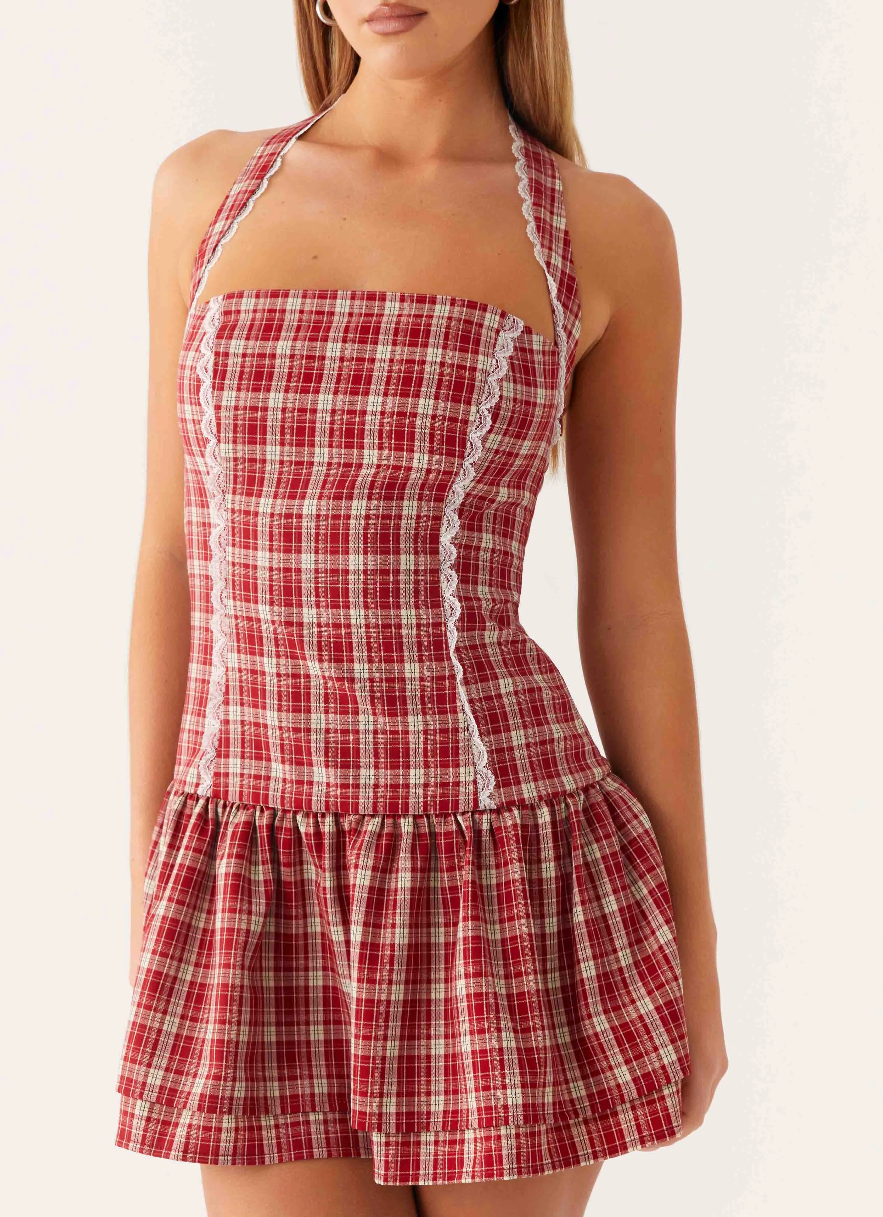 Eco friendly materials Lotus Dream Mini Dress - Ruby Check