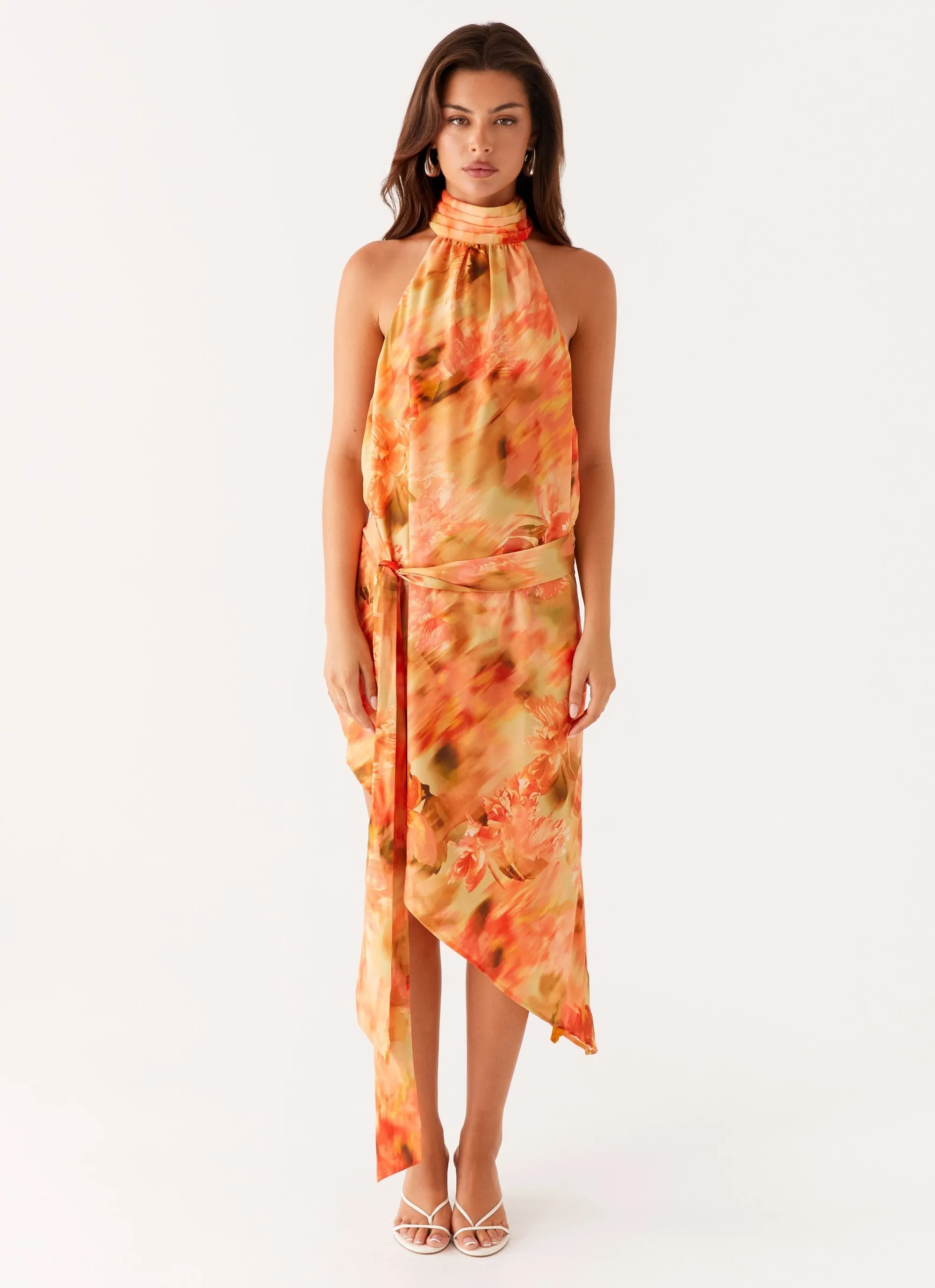Subtle Print Urban Fashion Lou Midi Dress - Sunset Floral