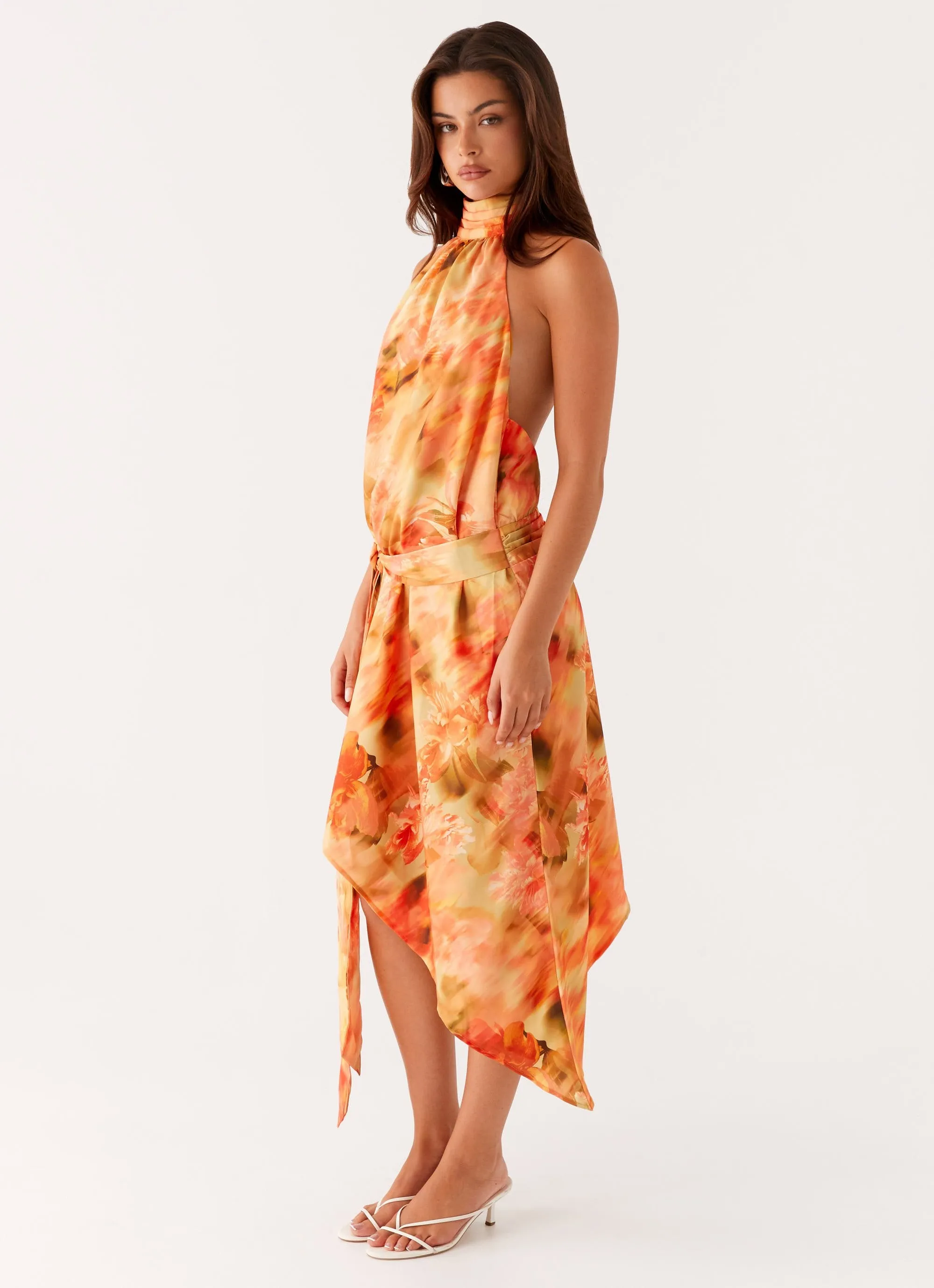 Lou Midi Dress - Sunset Floral Anti Static Treatment Job Interview