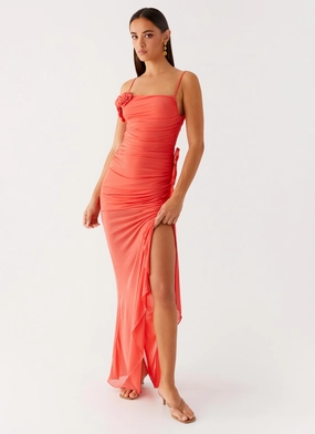 Louana Maxi Dress - Coral Sleek Fit Look Natural Layers Gender Inclusive Louana Maxi Dress - Coral