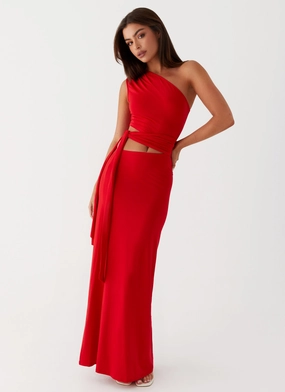 Love Me Tie Maxi Dress - Red Layerable Piece Love Me Tie Maxi Dress - Red Celebrity-Inspired Sculpted Form