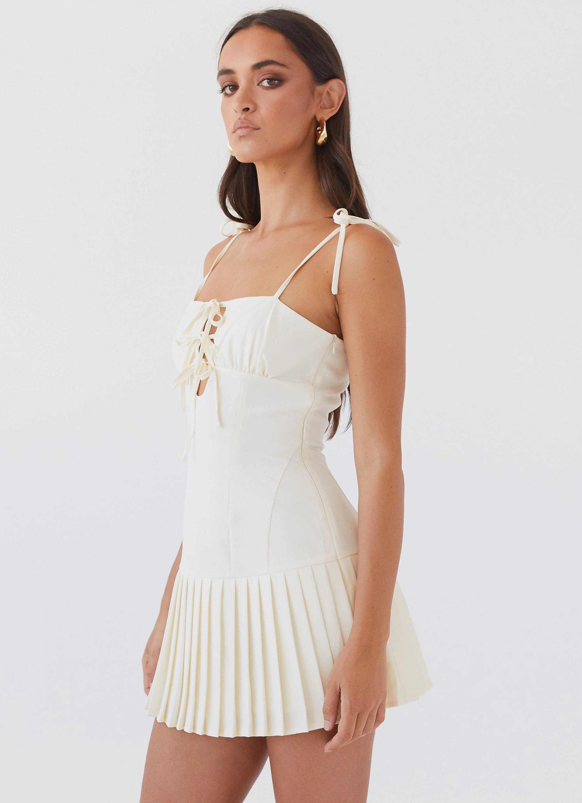 Love Seeker Corset Mini Dress - Ivory Air Layer Clear Blush