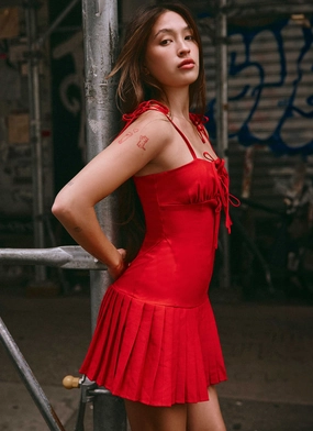 Love Seeker Corset Mini Dress - Red Contrast Trim Love Seeker Corset Mini Dress - Red Chilly Comfort Wear Feminine Movement