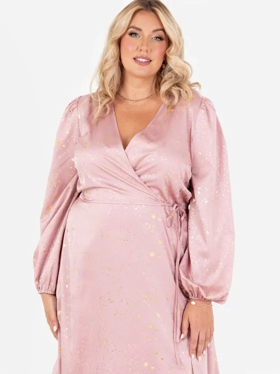 Lovedrobe Blush Pink Faux Wrap Midi Dress With Gold Detail