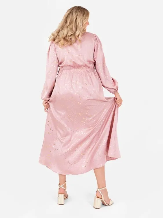 Lovedrobe Blush Pink Faux Wrap Midi Dress With Gold Detail