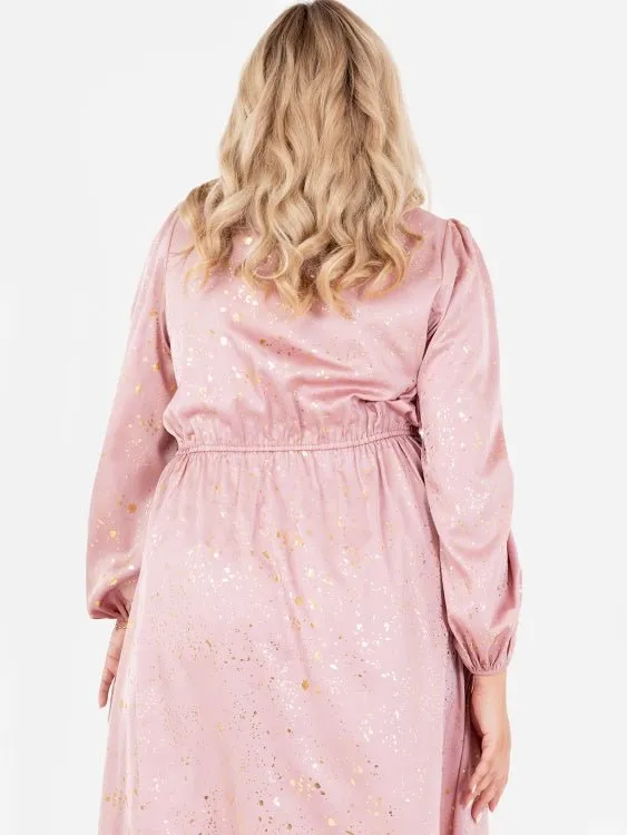 Lovedrobe Blush Pink Faux Wrap Midi Dress With Gold Detail