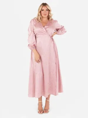 Lovedrobe Blush Pink Faux Wrap Midi Dress With Gold Detail