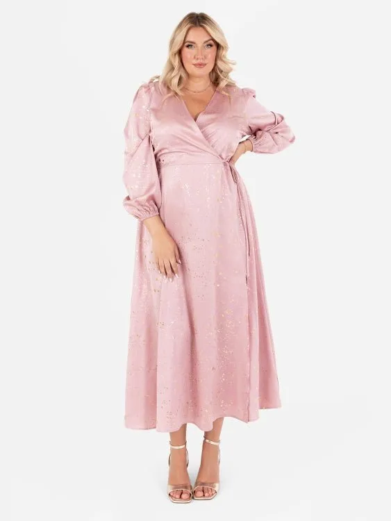 Lovedrobe Blush Pink Faux Wrap Midi Dress With Gold Detail