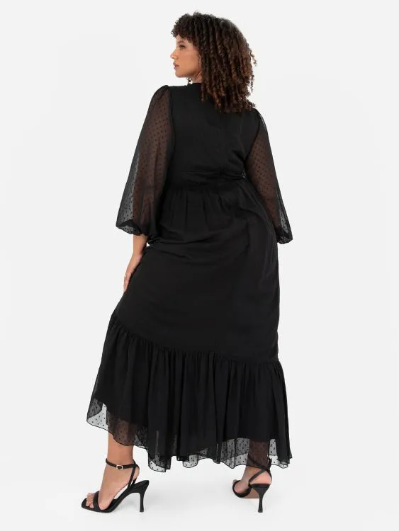Lovedrobe Luxe Plus Size Black Floral Embroidered Maxi Dress