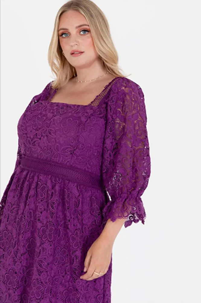 Lovedrobe Luxe Plus Size Purple Floral Lace Midaxi Dress