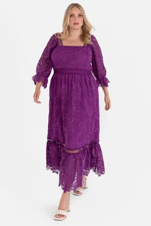 Lovedrobe Luxe Plus Size Purple Floral Lace Midaxi Dress