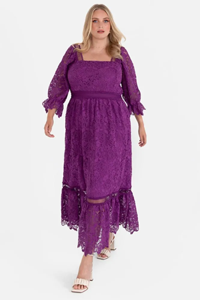 Lovedrobe Luxe Plus Size Purple Floral Lace Midaxi Dress